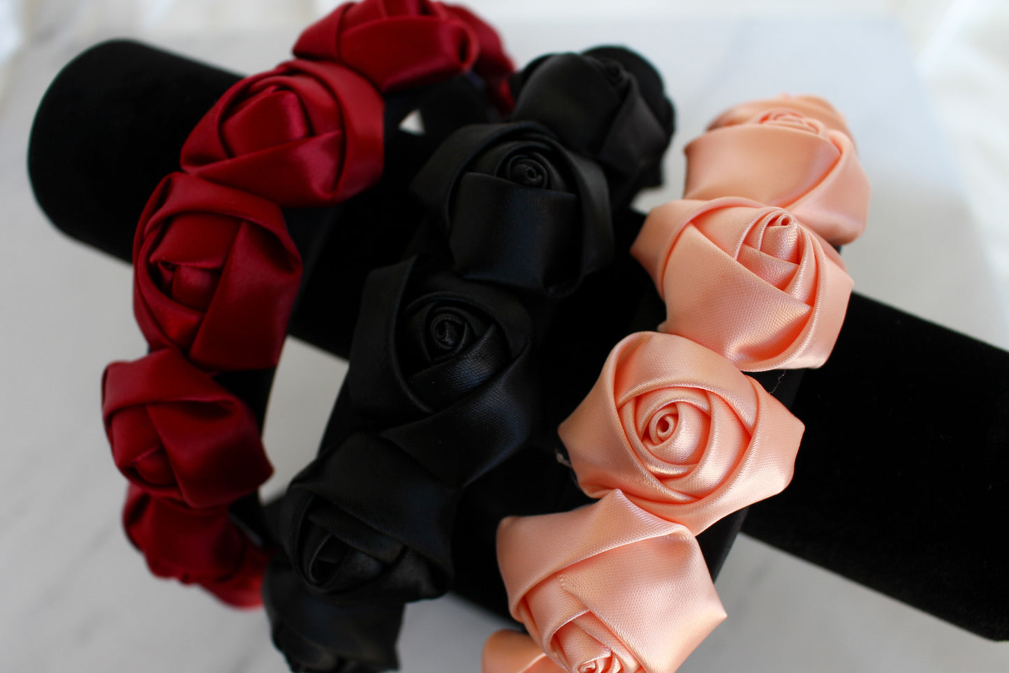 Satin and Velvet Rose Headbands Set