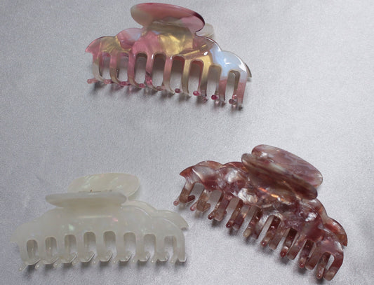 Seleny Pink and White Resin Claw Clip Set of 3