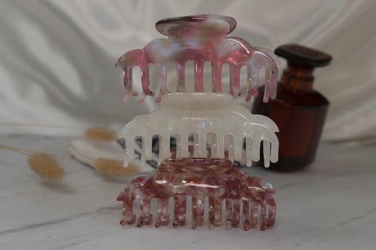 Seleny Pink and White Resin Claw Clip Set of 3