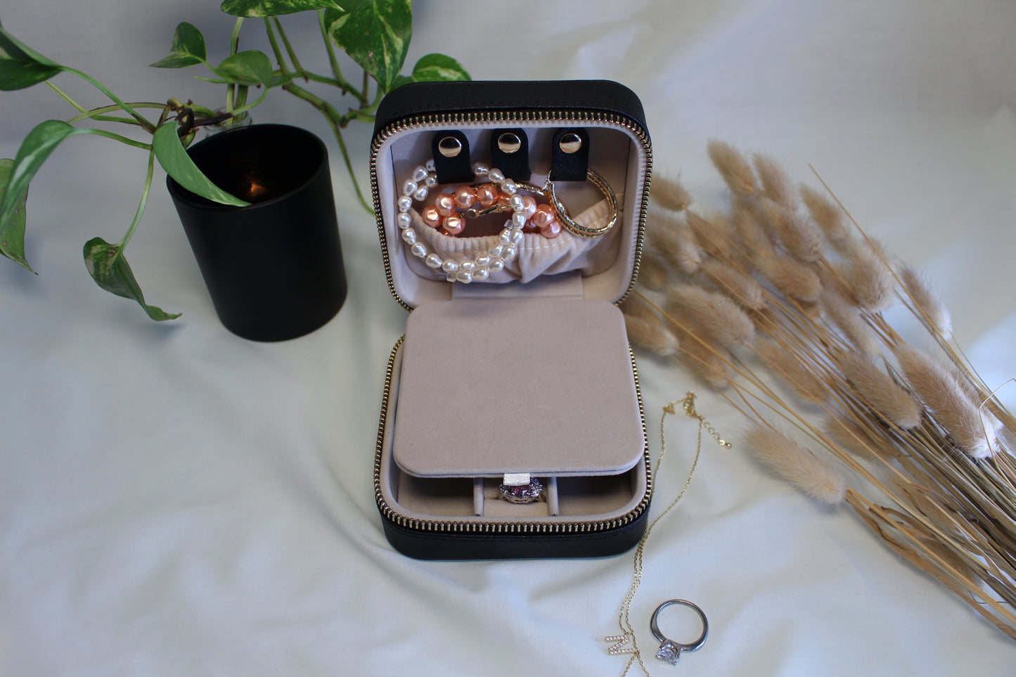 Seleny Genuine Leather Two Tier Mini Jewelry Box