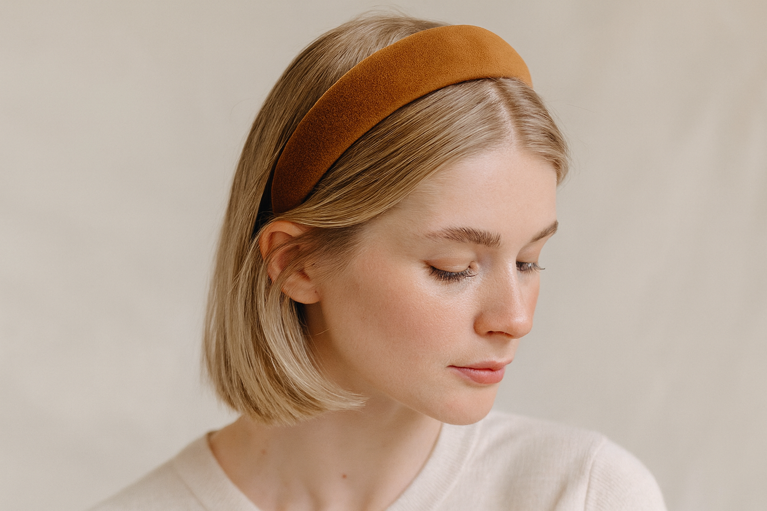 Model with fine hair wearing headband