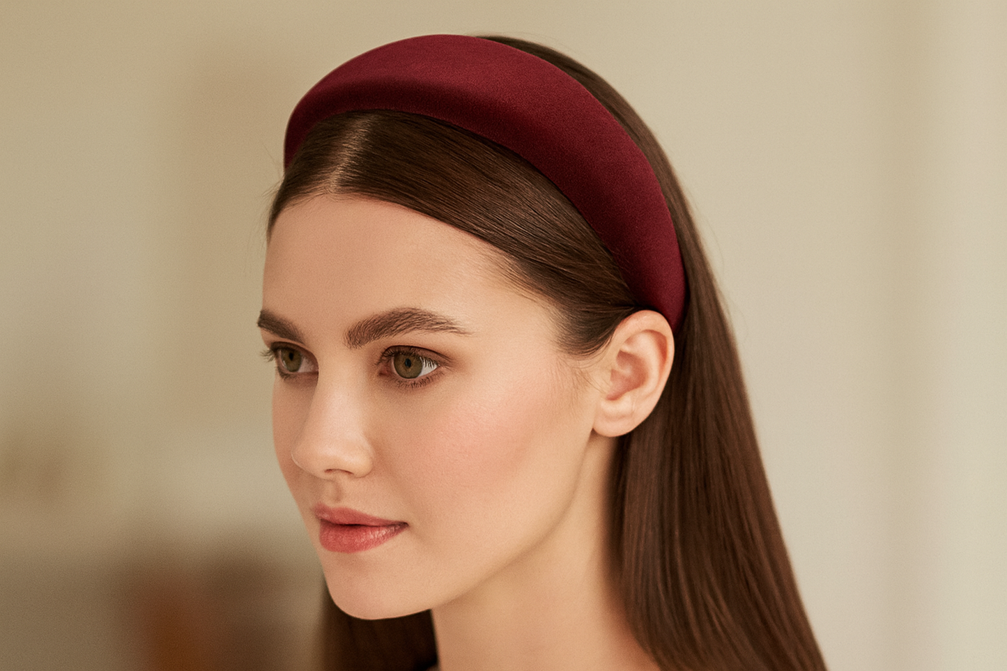 Model with straight hair wearing headband