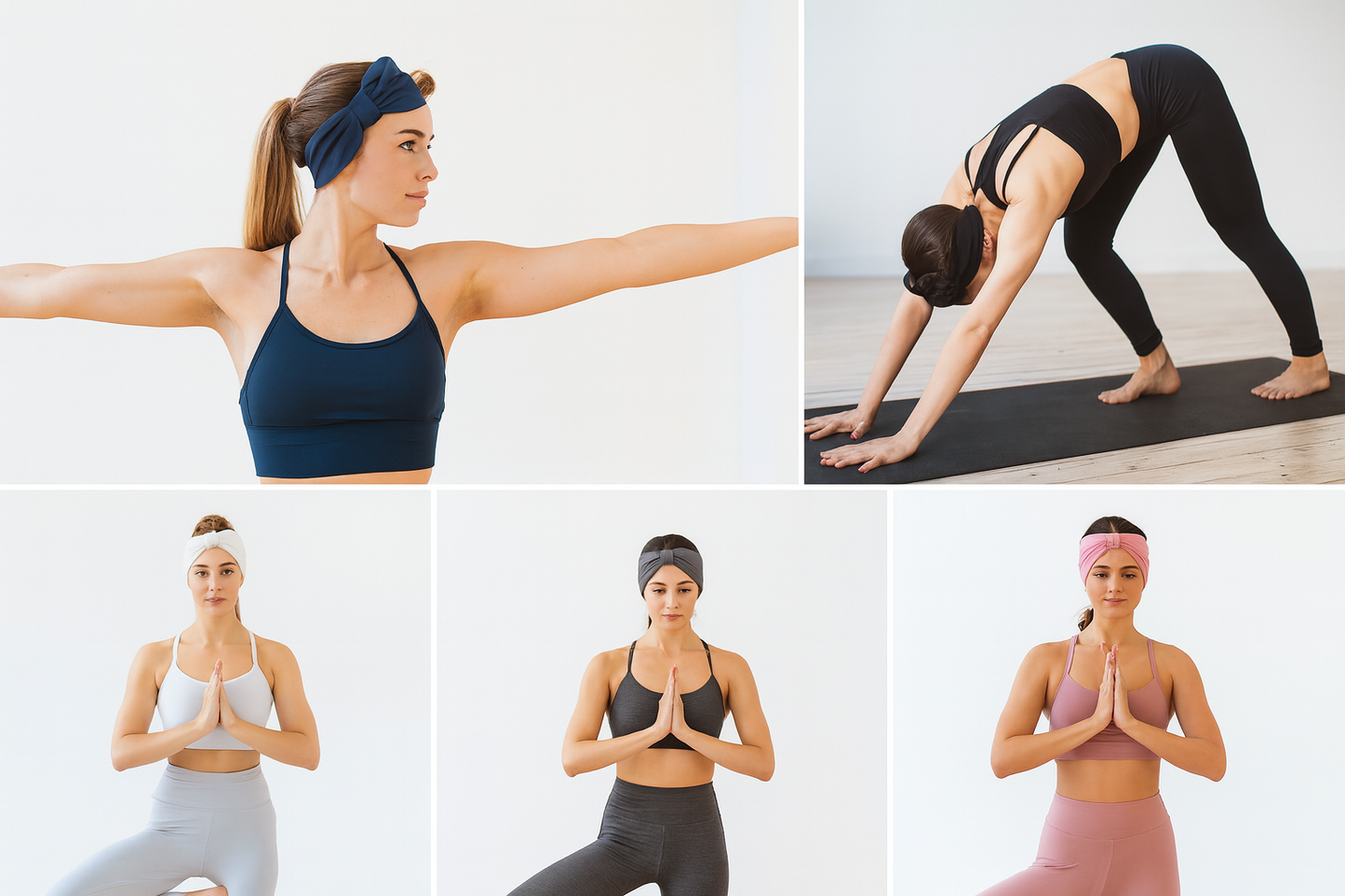 Models wearing yoga headbands in athletic wear